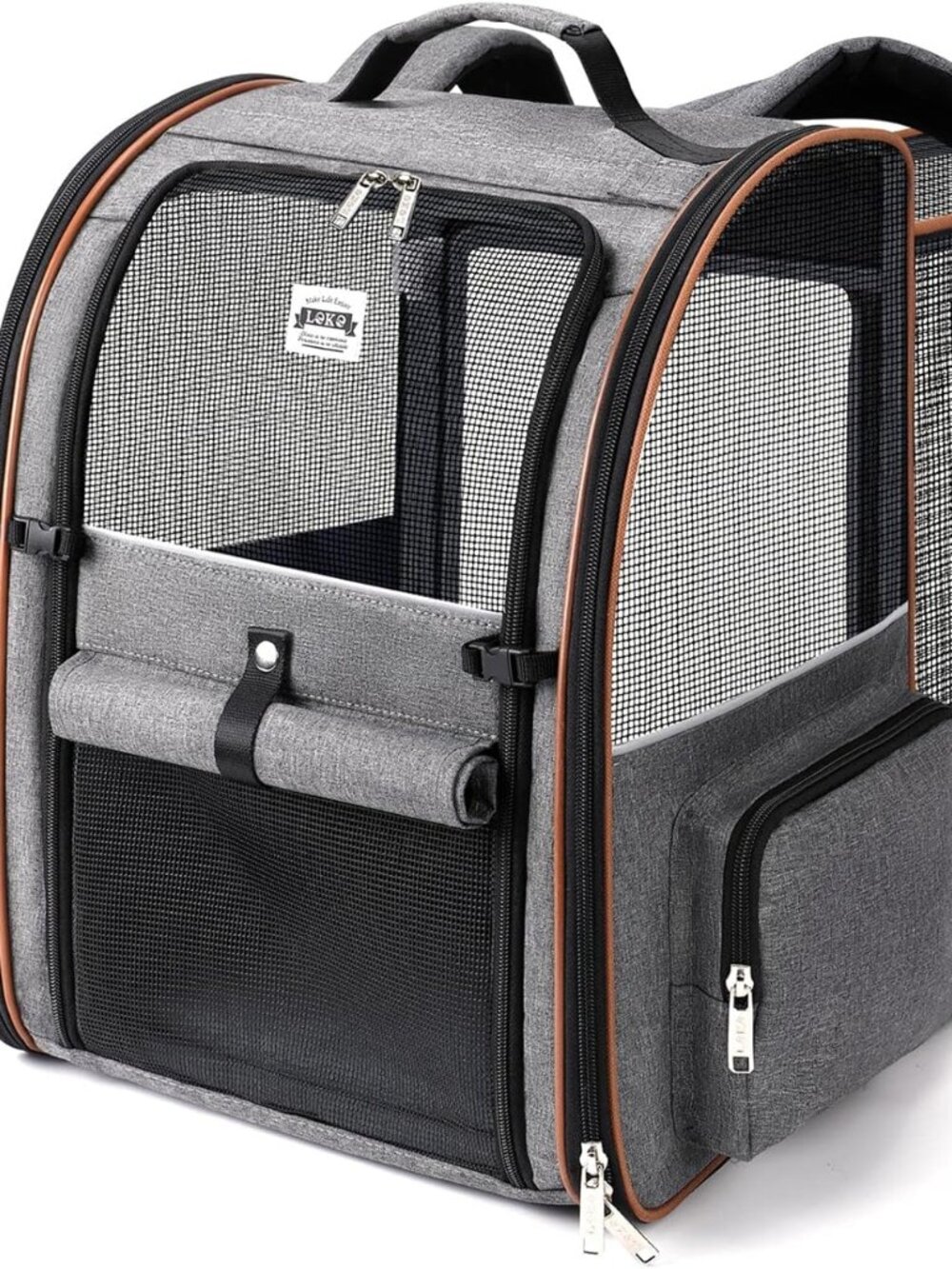 Lekebobor Cat Carrier Backpack, Expandable Pet Carrier - Grey/Brown